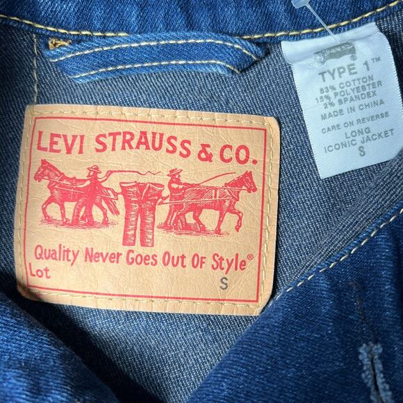 Levi's Type 1 Long Iconic Jacket Size Small Button Up Denim Retro - Picture 4 of 6